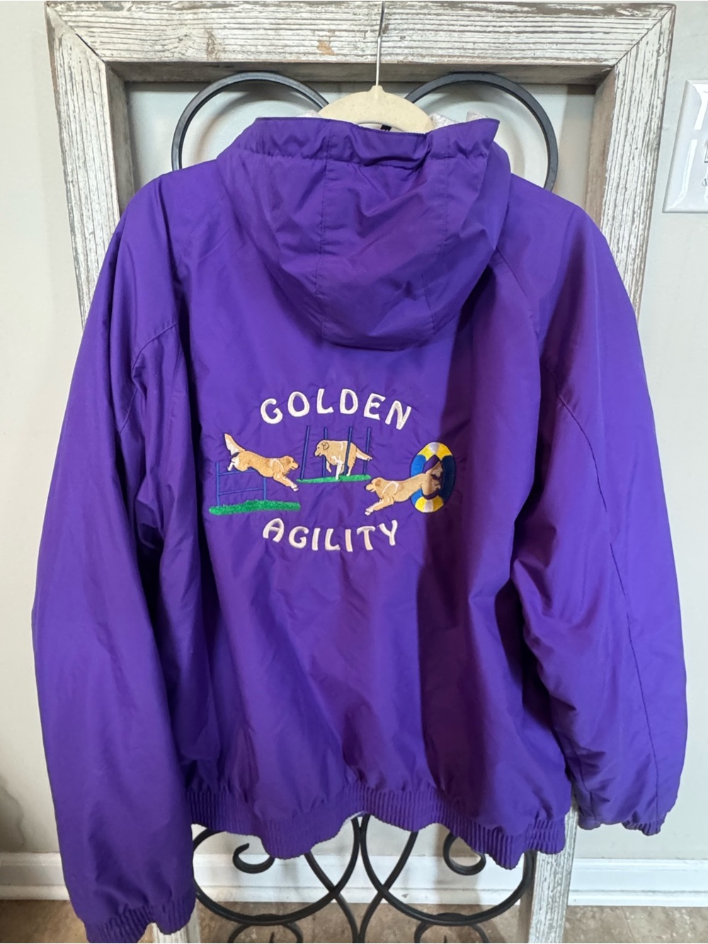 Vintage Tri-Mountain Golden Retriever Dog Agility Hooded Windbreaker Jacket XL